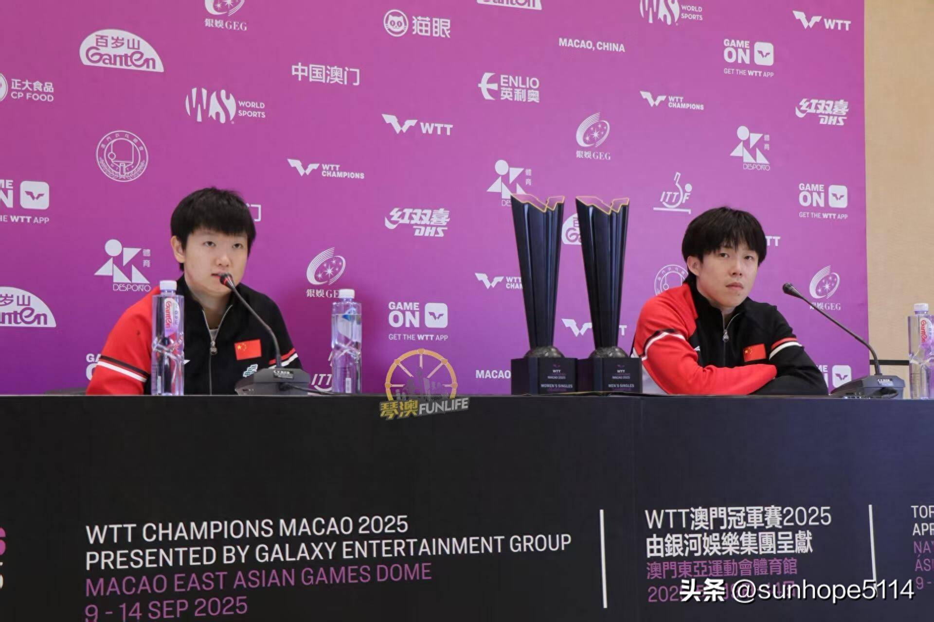 孙颖莎王楚钦澳门冠军赛发布会！配合越来越默契！